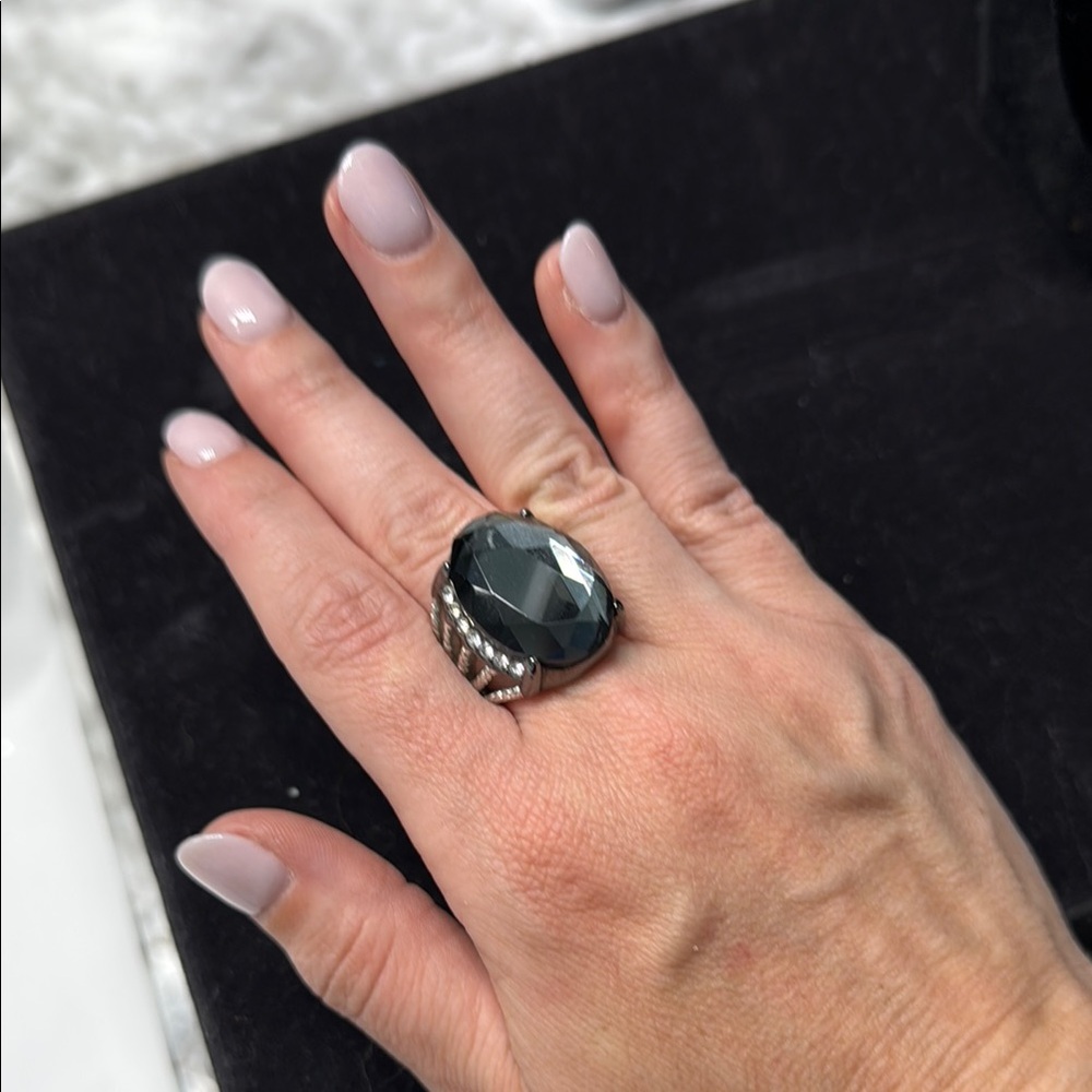 Lia Sophia Black and Silver Cocktail Ring